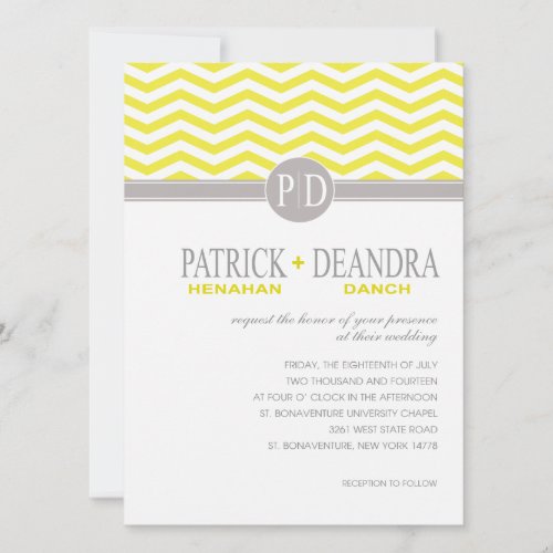 Danch Chevron Monogram yellow Wedding Personalized Invitation