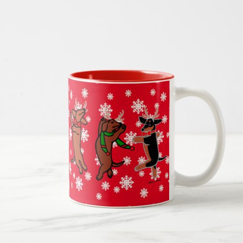 Danching Dachshunds Christmas Two_Tone Coffee Mug