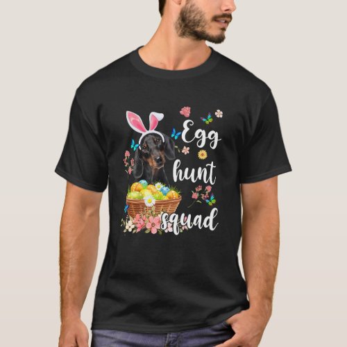 Danchshund Happy Easter Day Colorful Egg Hunt Squa T_Shirt
