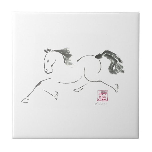 Dancin', Sumi-e Year of the Horse Tile (Front)