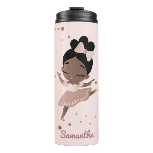 Dancing African American Ballerina with Bow Pink Thermal Tumbler