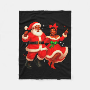 Dancing African Santa Mr Mrs Claus African America Fleece Blanket