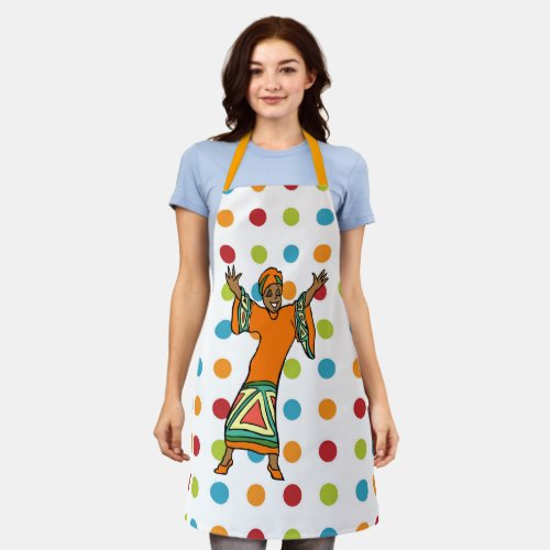 Dancing African Woman on Polka Dots Apron