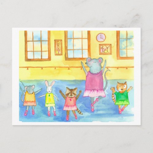 Dancing Animals Raccoon Mouse Kitten Bunny Postcard