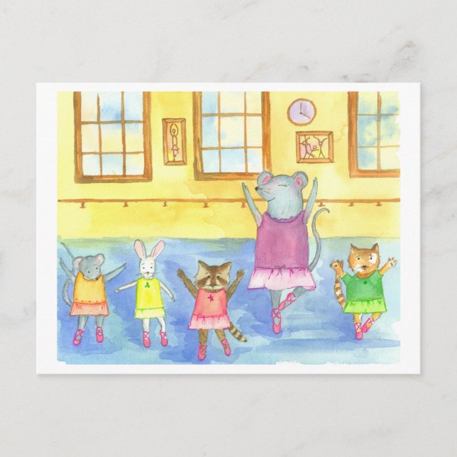 Dancing Animals Raccoon Mouse Kitten Bunny Postcard (Front)