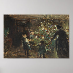 Dancing around Christmas Tree Vintage Print. Poster