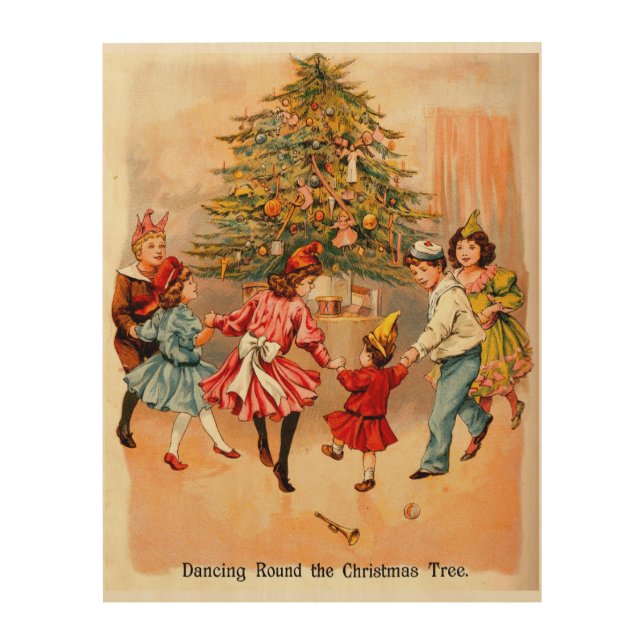 Dancing Around the Christmas Tree Holiday Wood Wall Art (Front)