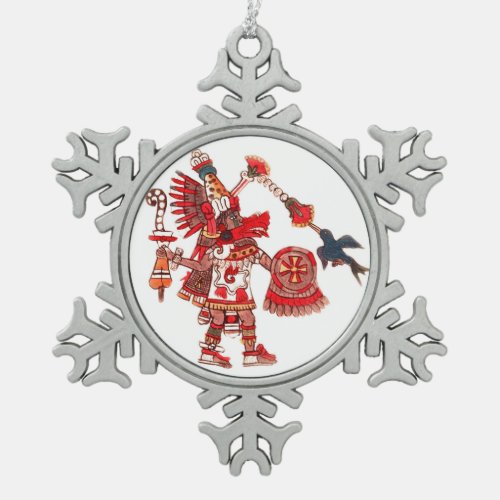 Dancing Aztec shaman warrior Snowflake Pewter Christmas Ornament