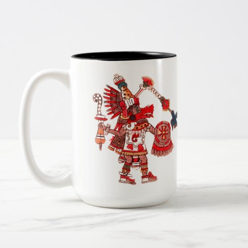 Dancing Aztec shaman warrior Two_Tone Coffee Mug