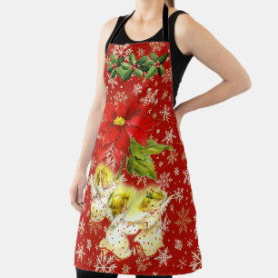 Dancing Baby Angels on Red with Snowflakes Apron