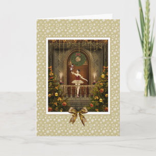 Dancing Ballerina and Nutcracker Seasons Greetings Holiday Card