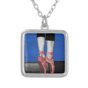 Dancing Ballerina Ballet Shoes Silver Plated Necklace