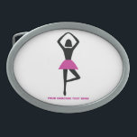 Dancing ballerina black, hot pink custom belt buckle<br><div class="desc">Dancing ballerina black, hot pink custom dance gift design that features a minimalist icon of a black female ballet dancer figure with fuchsia tutu and your text on white background. This cool design is a template and it is completely customizable. Personalize it and change text with monogram, name or your...</div>