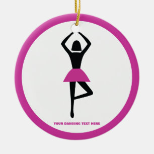 Dancing ballerina black, hot pink custom ceramic ornament