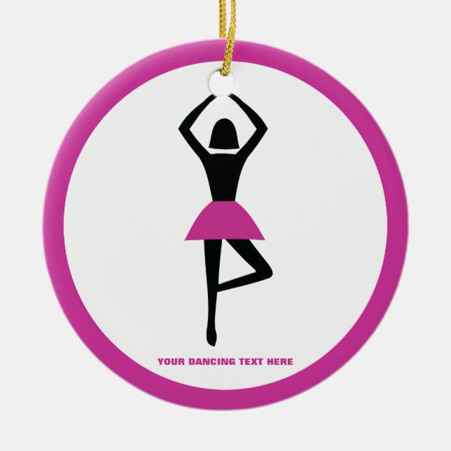 Dancing ballerina black, hot pink custom ceramic ornament (Front)
