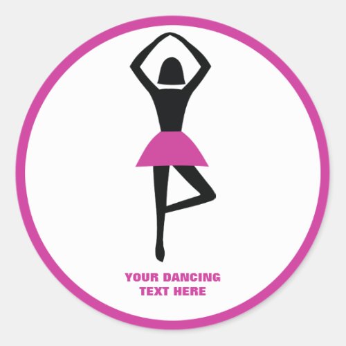 Dancing ballerina black hot pink custom classic round sticker