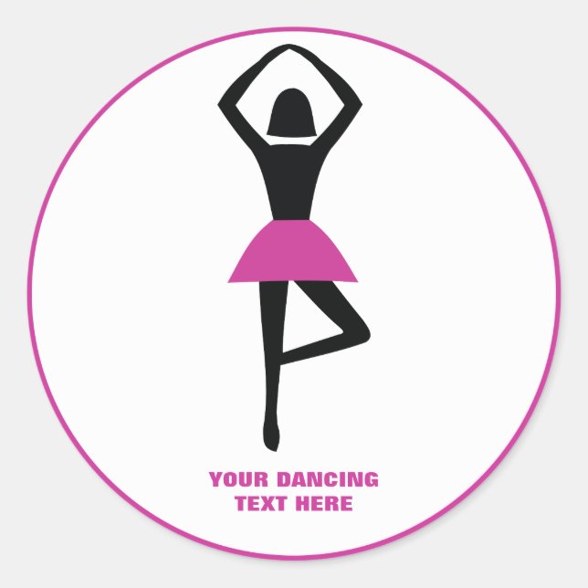 Dancing ballerina black, hot pink custom classic round sticker (Front)