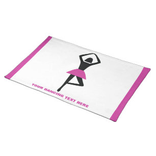 Dancing ballerina black, hot pink custom cloth placemat