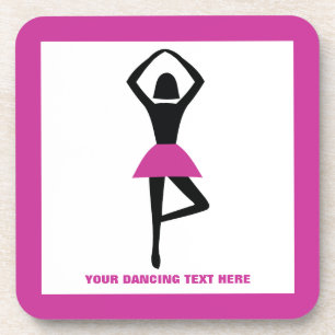 Dancing ballerina black, hot pink custom drink coaster