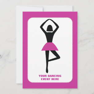Dancing ballerina black, hot pink custom invitation