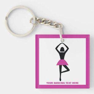 Dancing ballerina black, hot pink custom keychain