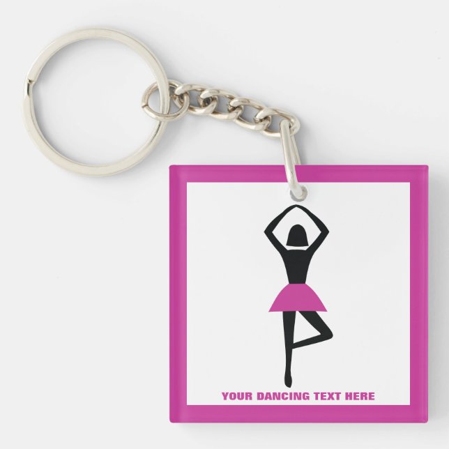 Dancing ballerina black, hot pink custom keychain (Front)