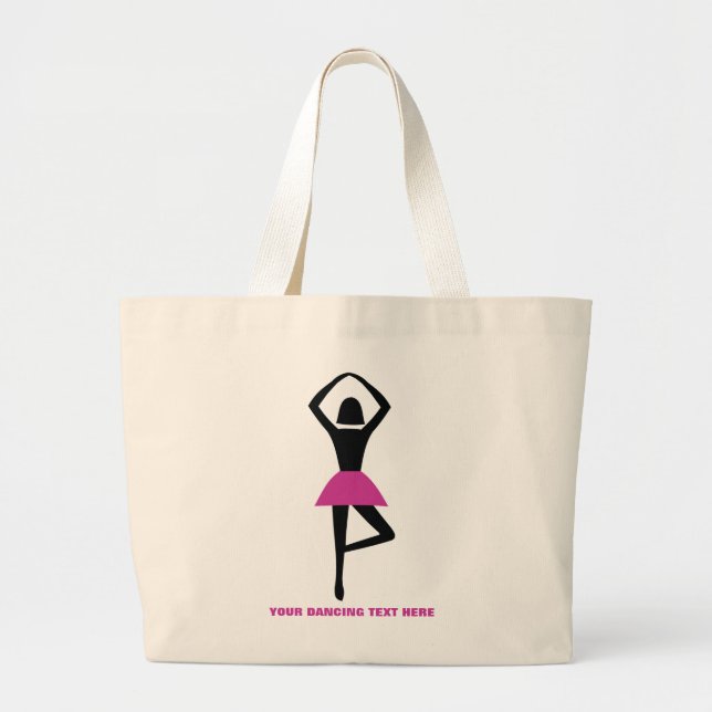 Dancing ballerina black, hot pink custom large tote bag (Front)