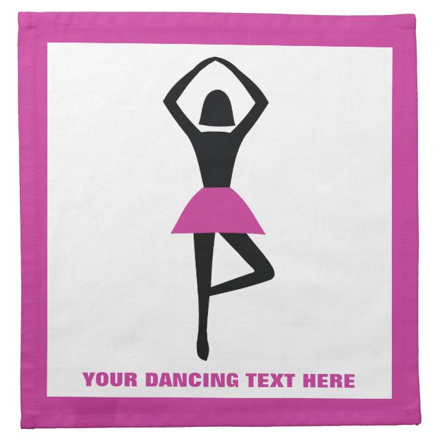 Dancing ballerina black, hot pink custom napkin (Front)