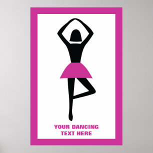 Dancing ballerina black, hot pink custom poster