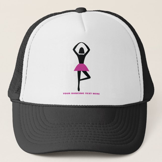 Dancing ballerina black, hot pink custom trucker hat (Front)