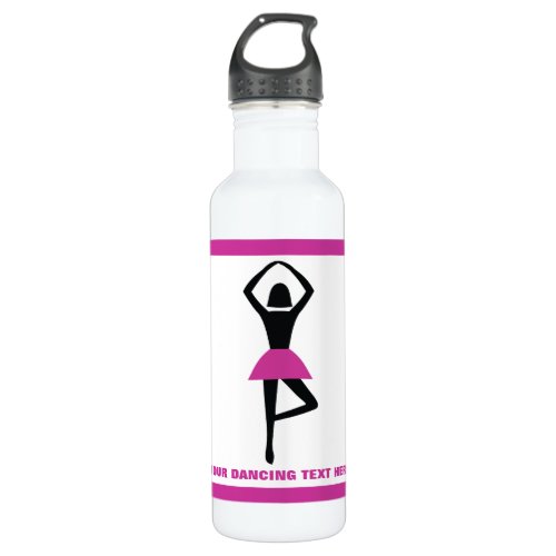 Dancing ballerina black hot pink custom water bottle