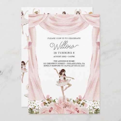 Dancing Ballerina Girl Birthday Party Invitation