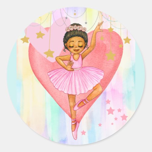 Dancing Ballerina Girl Hearts and Stars Classic Round Sticker