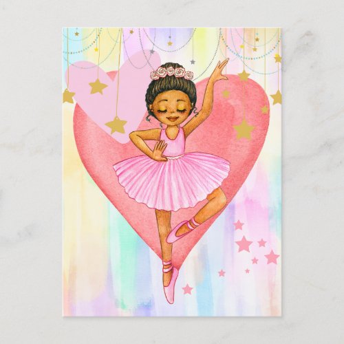 Dancing Ballerina Girl Hearts and Stars Postcard