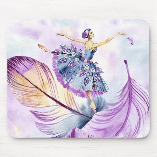Dancing Ballerina in Lavender Blue with Feathers Mouse Pad