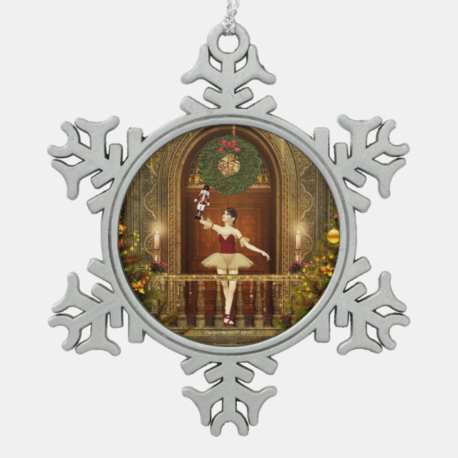Dancing Ballerina Nutcracker Snowflake Ornament (Front)