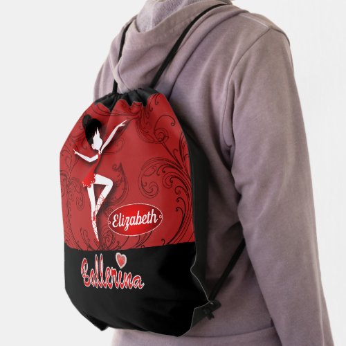 Dancing Ballerina _ Red  Drawstring Bag