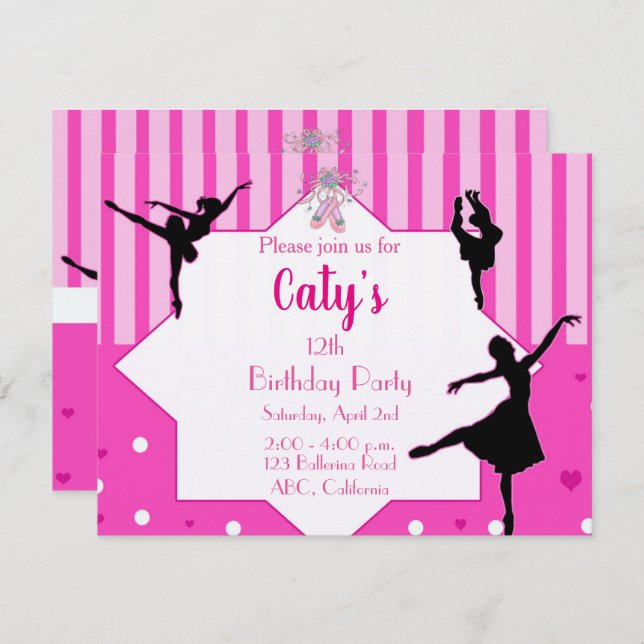 Dancing Ballerina silhouette Birthday Invitation (Front/Back)