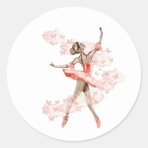 Dancing ballerina with butterfly  classic round sticker