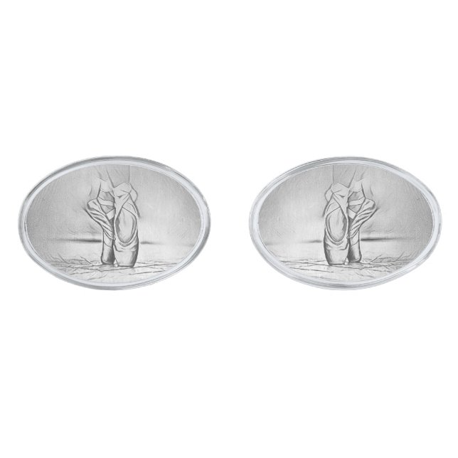 Dancing Ballet Shoes Monochrome Ballerina Cufflinks (Front)