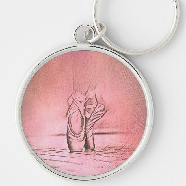 Dancing Ballet Shoes Pink Ballerina Feet Keychain (Front)