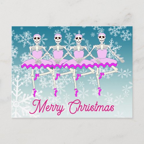 Dancing Ballet Skeletons in Tutus Holiday Postcard