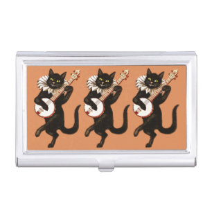 Dancing Banjo Playing Ruffled Collar Black Cats   Business Card Case