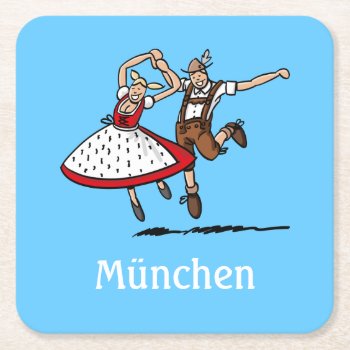 Dancing Bavarian Couple Square Paper Coaster by frankramspott at Zazzle