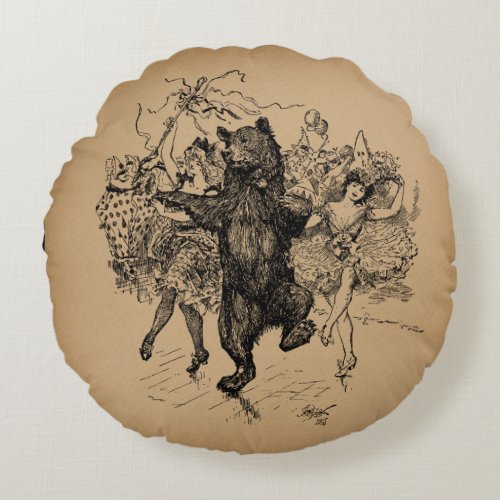 Dancing Bear Vintage Circus Art Round Pillow