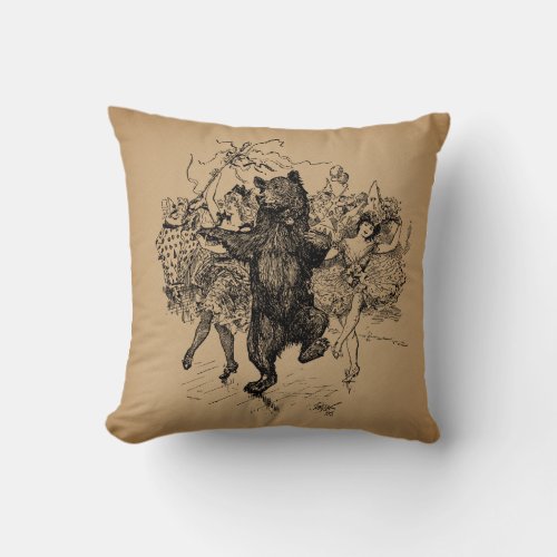 Dancing Bear Vintage Circus Art Throw Pillow