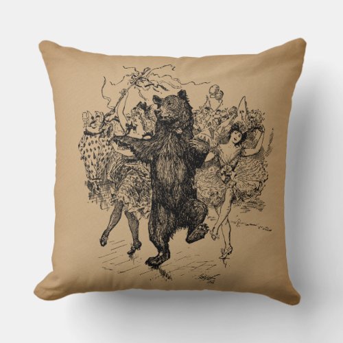 Dancing Bear Vintage Circus Art Throw Pillow