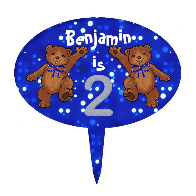 Dancing Bears 2nd Birthday Party Cake Topper (Front)