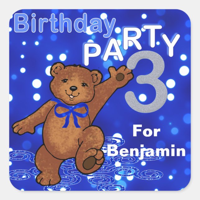 Dancing Bears 3rd Birthday Party Square Sticker (Front)
