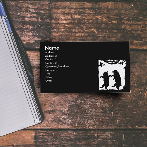 Dancing Bears Black Silhouette Business Card